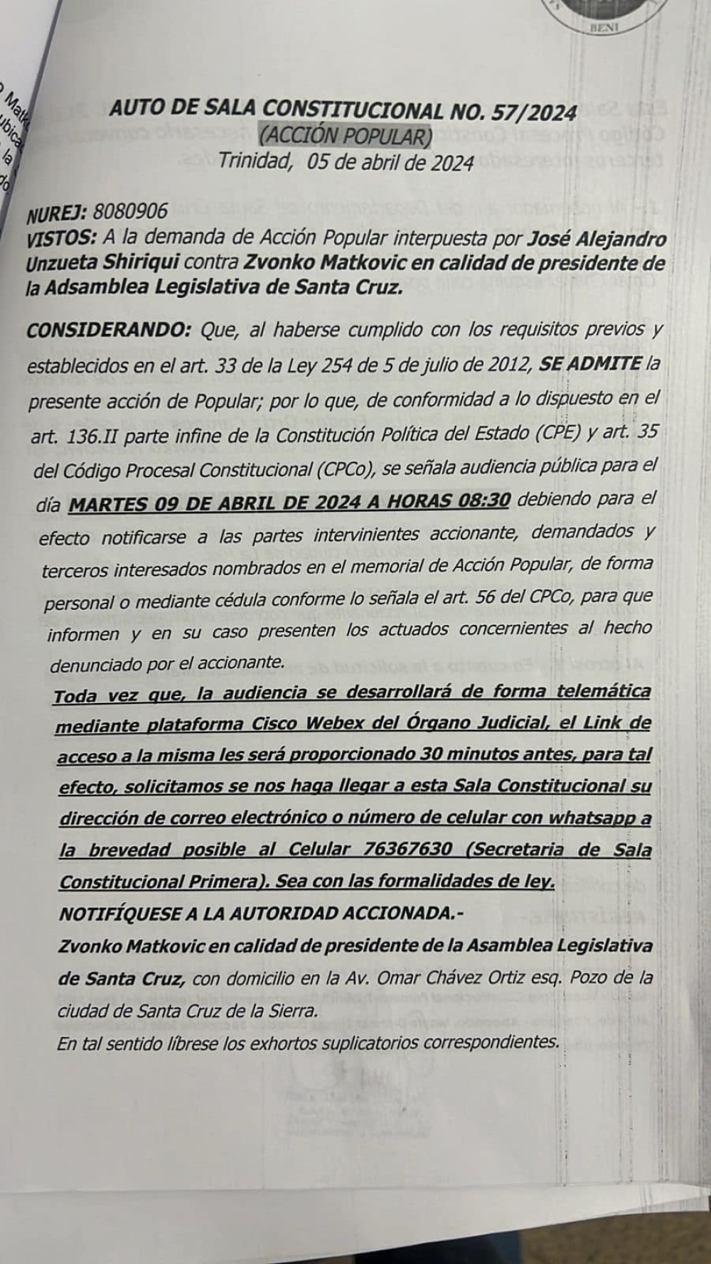 ALD de Santa Cruz incurre en provocación y avasallamiento al pretender sesionar en Piso Firme