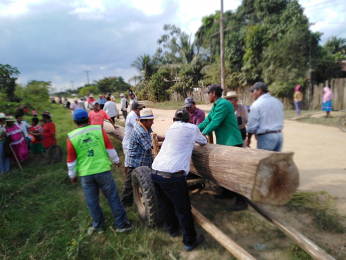 Comienza la Ichapekene  Piesta con el ingreso del palo  ensebau en San Ignacio