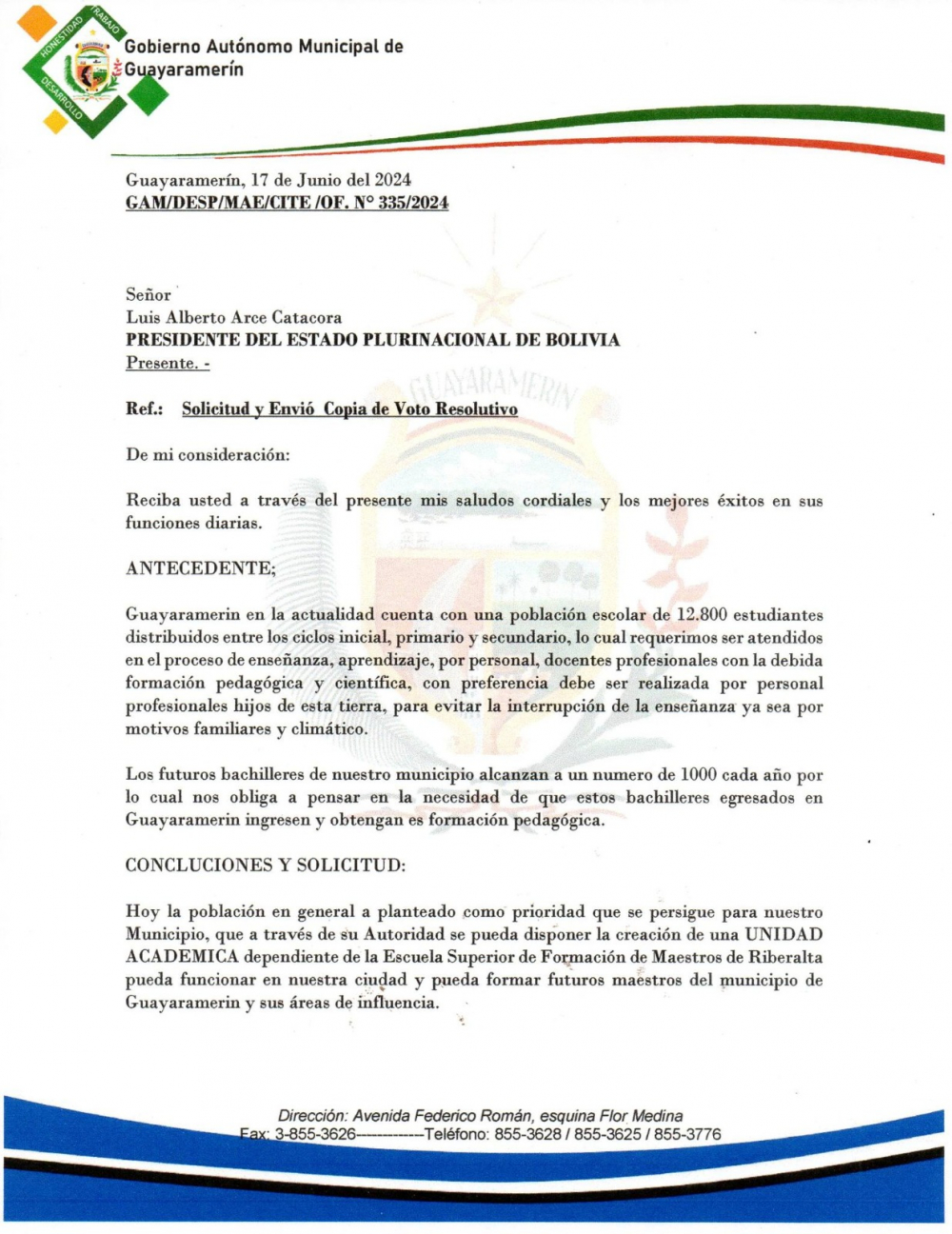 Alcalde apoya la creación de Unidad  académica de Maestros en Guayaramerín