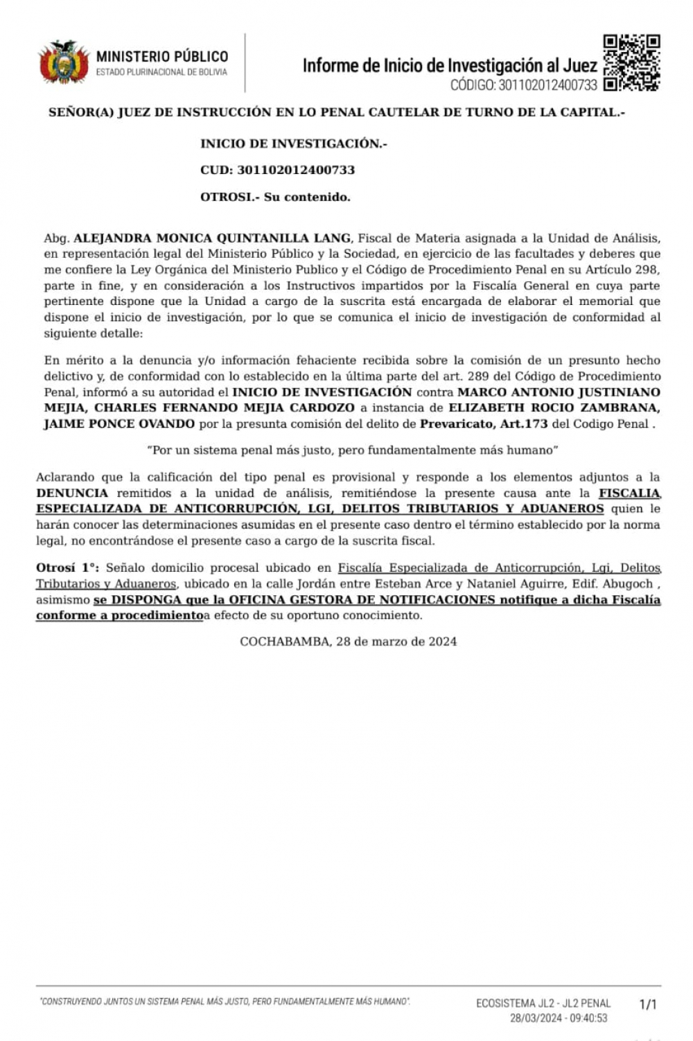 Ministerio Público investiga por  prevaricato a vocales constitucionales