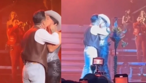 ¡Tremendo beso! Ángela Aguilar y Christian Nodal muestran su amor en un concierto
