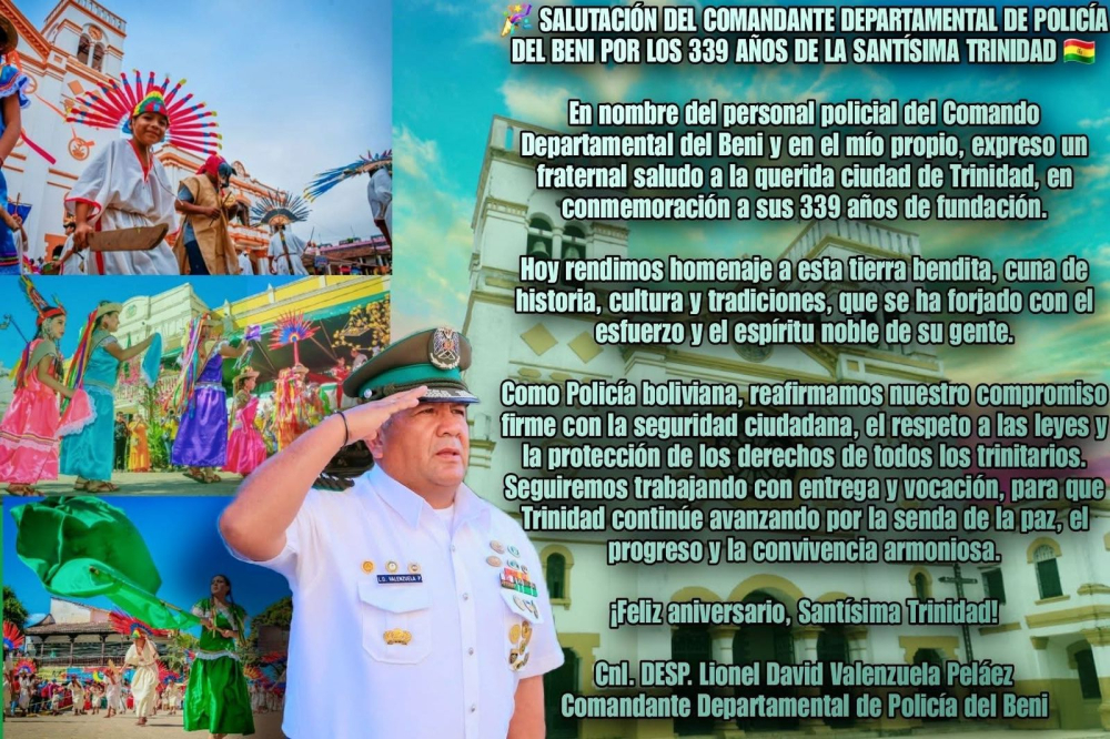 𝙎𝘼𝙇𝙐𝙏𝘼𝘾𝙄Ó𝙉 𝘿𝙀𝙇 𝙎𝙀Ñ𝙊𝙍 𝘾𝙊𝙈𝘼𝙉𝘿𝘼𝙉𝙏𝙀 𝘿𝙀𝙋𝘼𝙍𝙏𝘼𝙈𝙀𝙉𝙏𝘼𝙇 𝘿𝙀 𝙋𝙊𝙇𝙄𝘾𝙄𝘼 𝘿𝙀𝙇 𝘽𝙀𝙉𝙄 𝙋𝙊𝙍 𝙇𝙊𝙎 339 𝘼Ñ𝙊𝙎 𝘿𝙀 𝙇𝘼 𝙎𝘼𝙉𝙏𝙄𝙎𝙄𝙈𝘼 𝙏𝙍𝙄𝙉𝙄𝘿𝘼𝘿